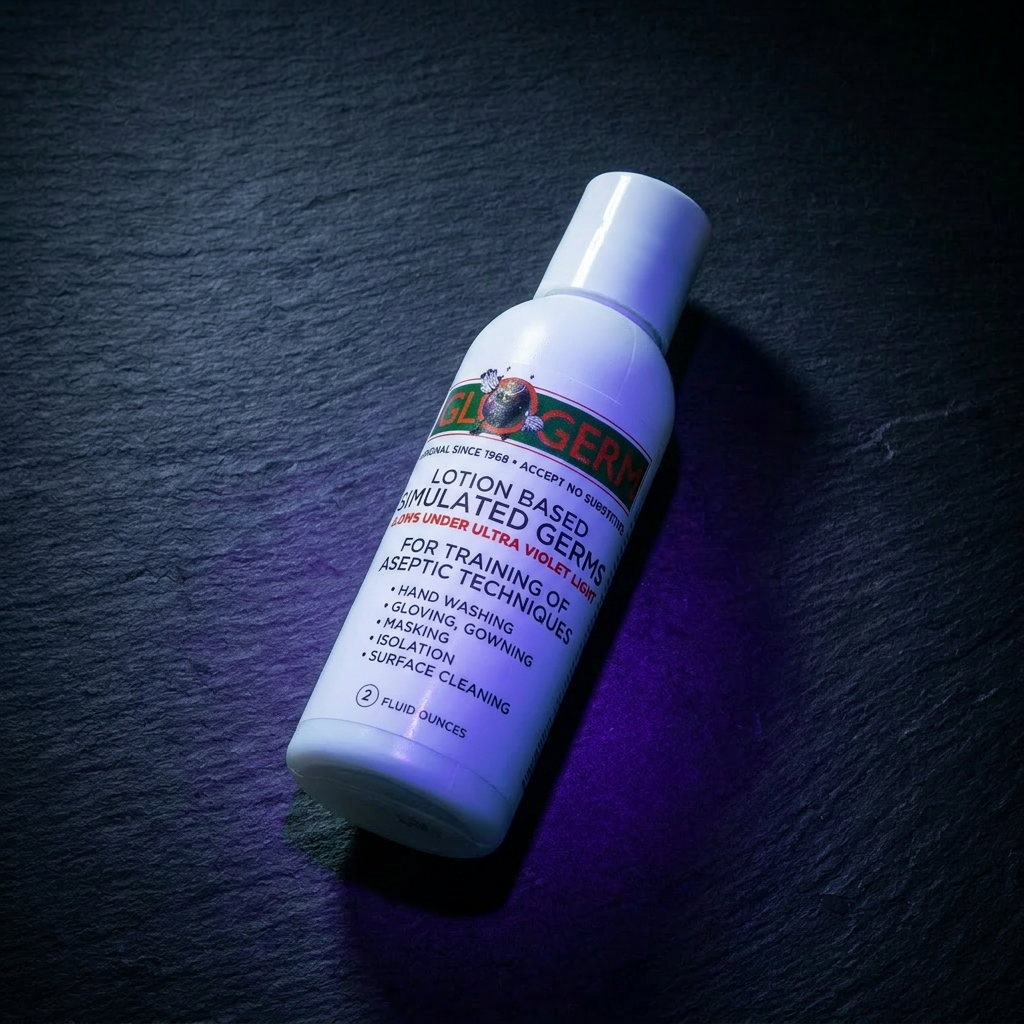 GloGerm Mini Gel 2oz — compact portable bottle of UV-reactive gel for on-the-go handwashing demos