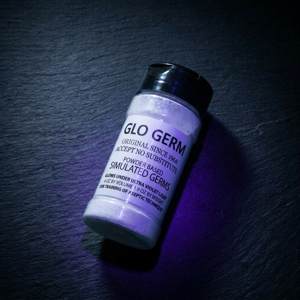 GloGerm Powder 4oz — UV-reactive powder for surface cleaning and cross-contamination demonstrations