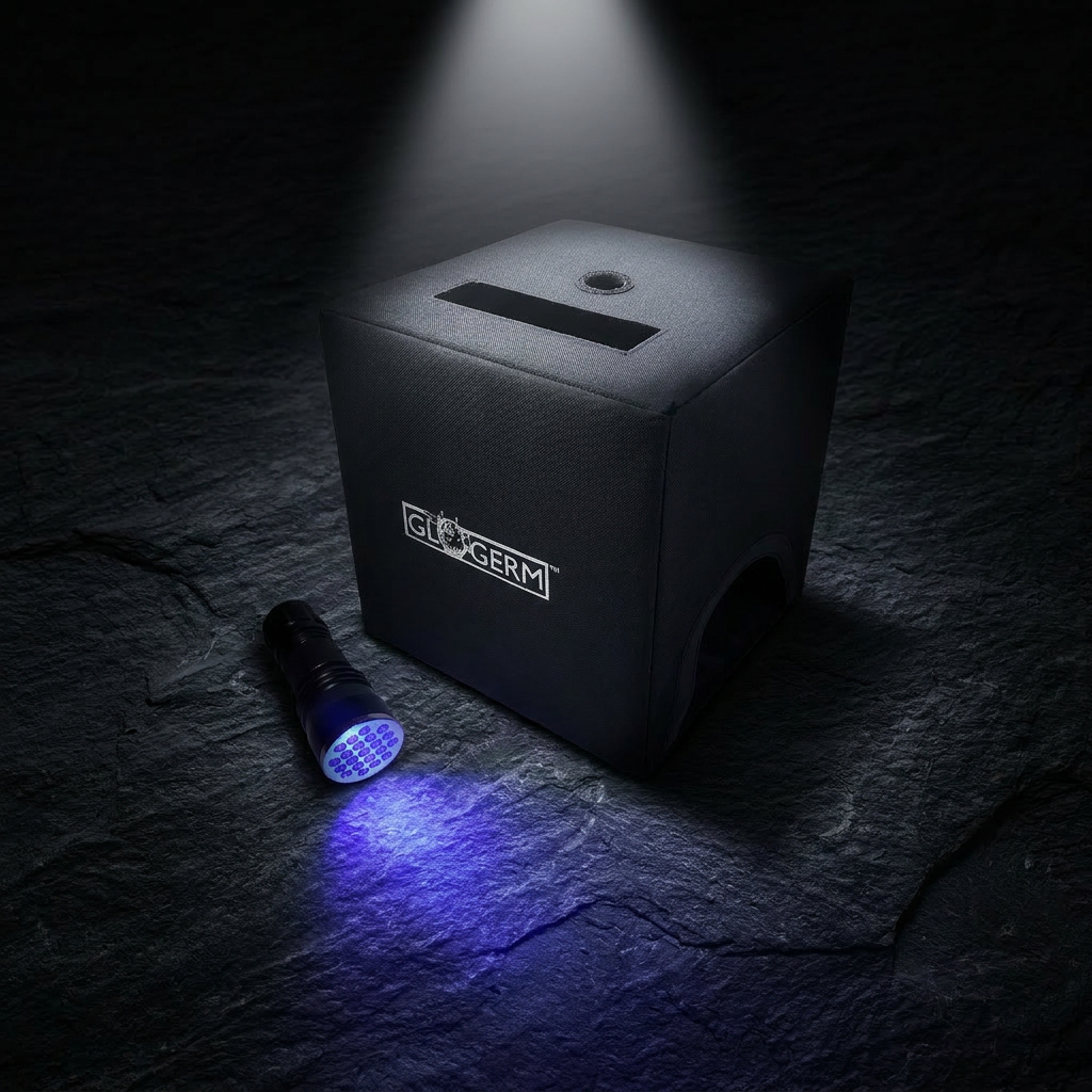 GloGerm Soft Glo Box with 1006 UV Light — foldable viewing chamber with built-in UV lamp for bright room demonstrations